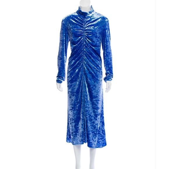 Tibi Ruched Velvet Blue Midi Dress Size L - Picture 3 of 3